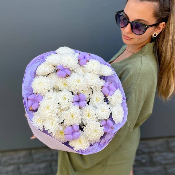  Букет  хризантем и хлопка в Ульяновске