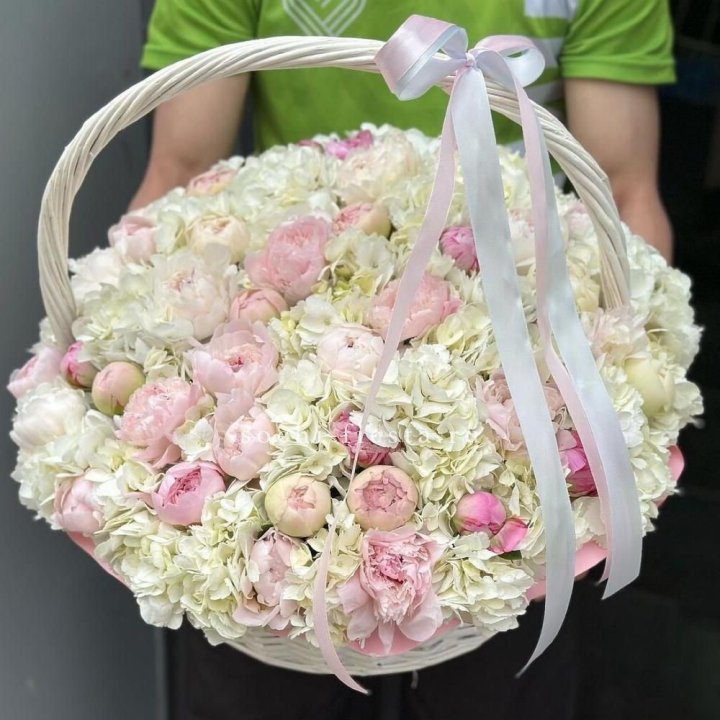 Премиум корзина гортензий и пионов в Ульяновске