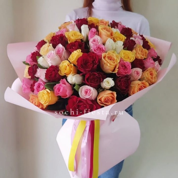 101 роза Кенийский микс "Нежность" в Ульяновске